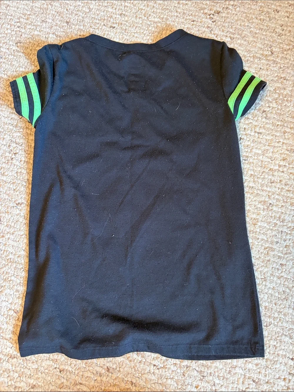 Justice Girls Black Tee with Neon Green Trim and Colorful NERD Graphic
